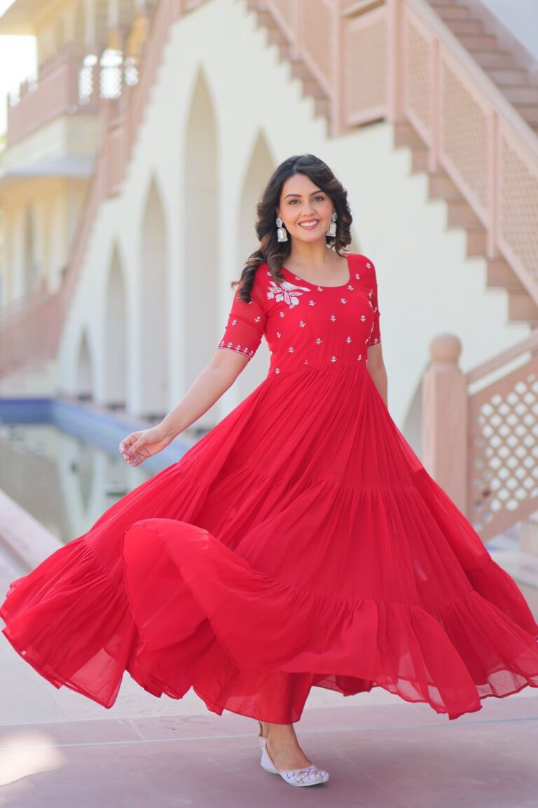 Red Flowy Anarkali Gown