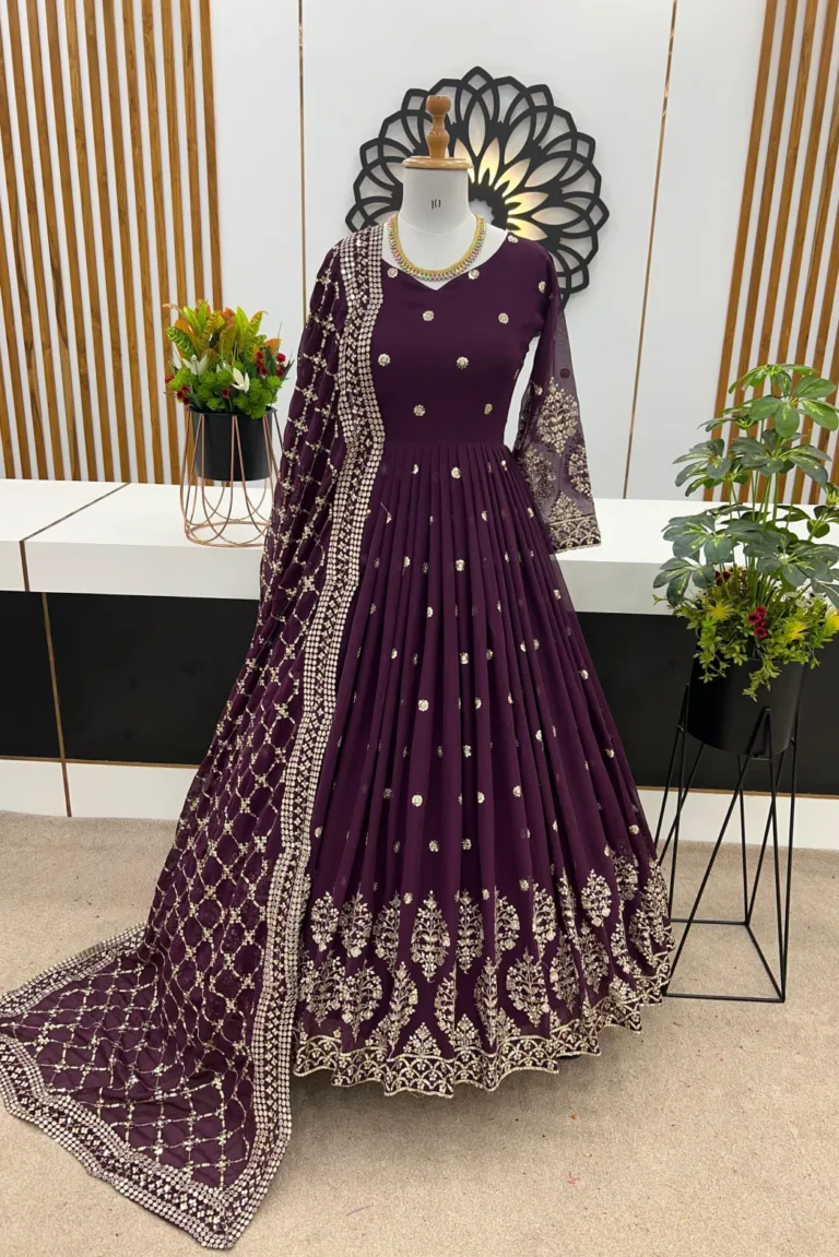 Maroon Embroidered Gown