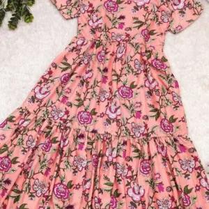 Peach Floral Printed Cotton Dress